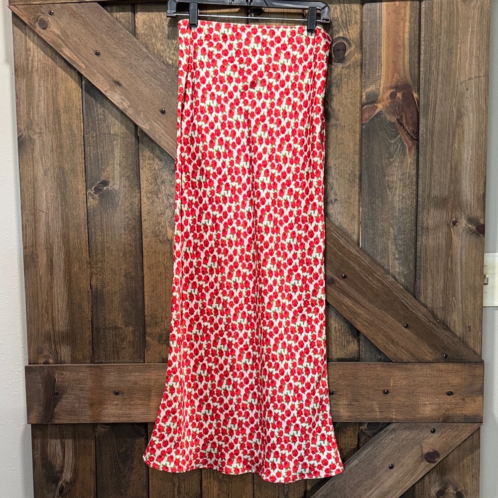 Topshop Red Floral Maxi Skirt